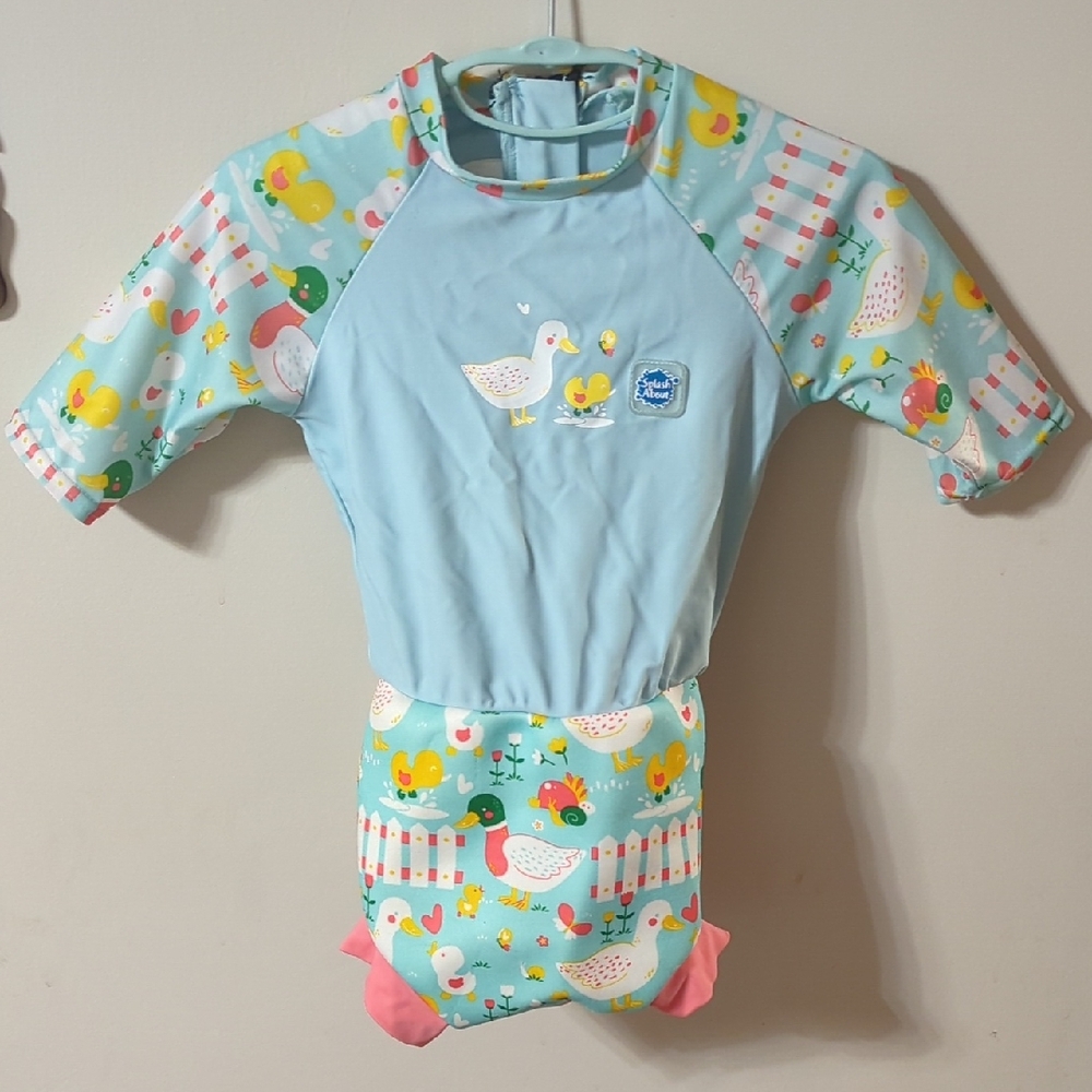 Kids Swimwear with Duck Print - Blue and Pink